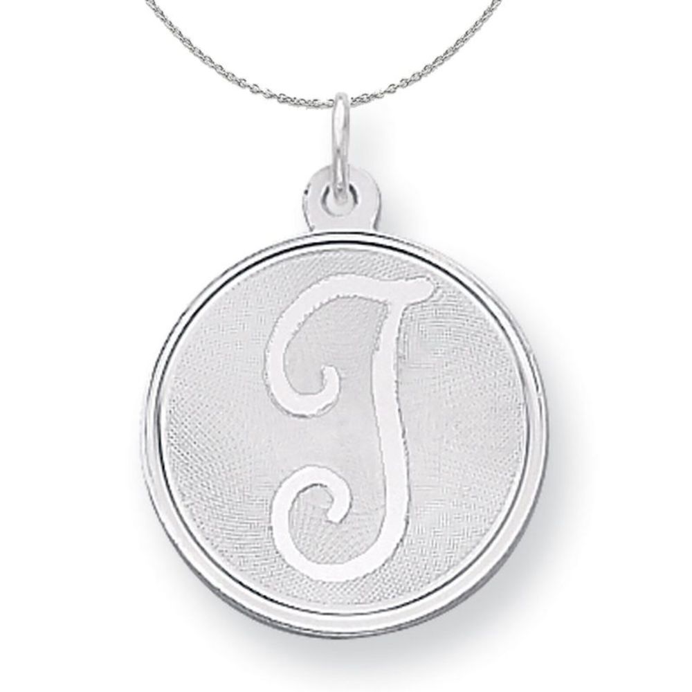 Silver, Makayla Collection, 20mm Disc Initial T Necklace - 20 In